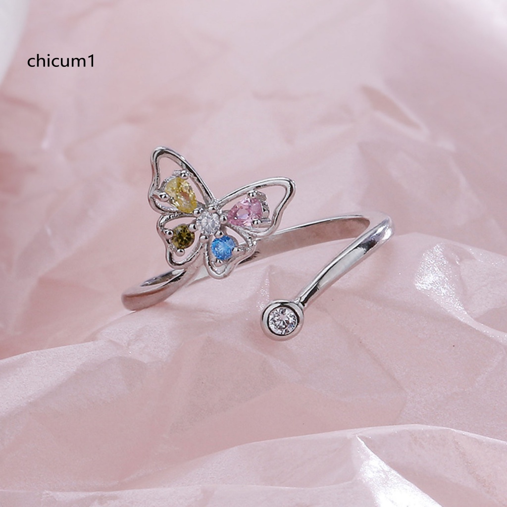 Nhẫn Hở Hình Bướm Đính Đá Zircon Nhiều Màu Ngọt Ngào Thời Trang Cho Nữ