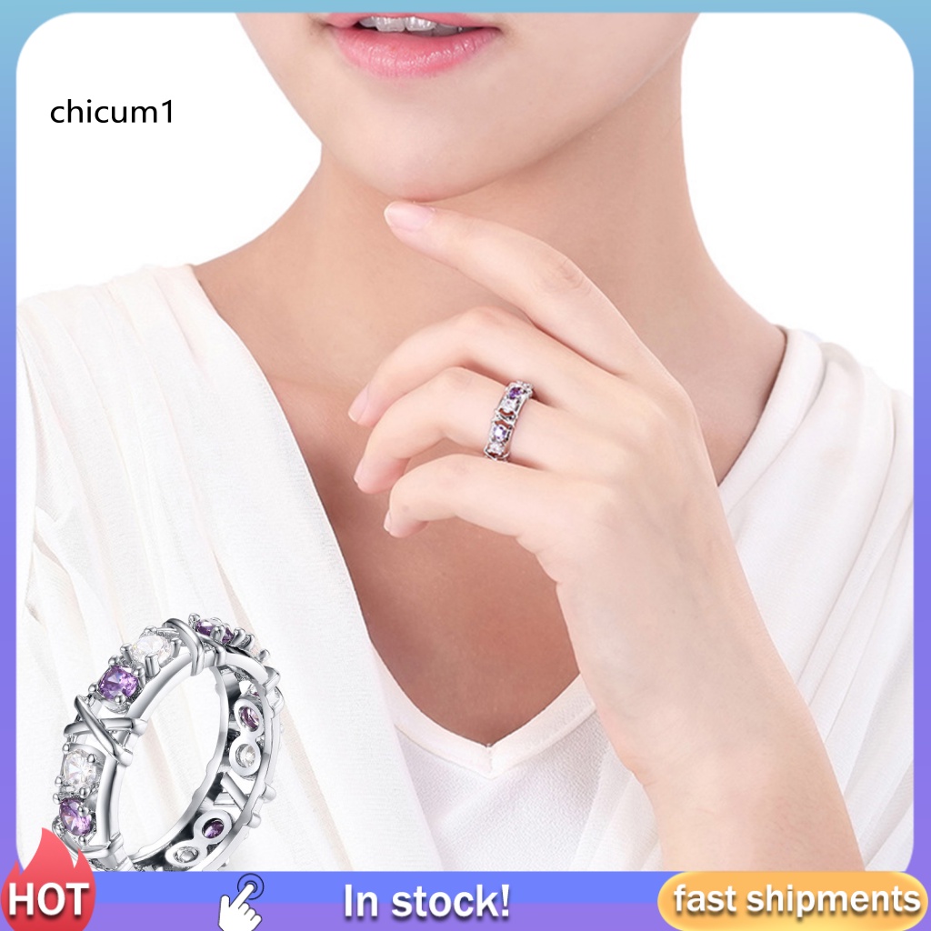 Nhẫn Đeo Tay Hai Tông Màu Đính Đá Zircon Giả Lấp Lánh Cho Nữ
