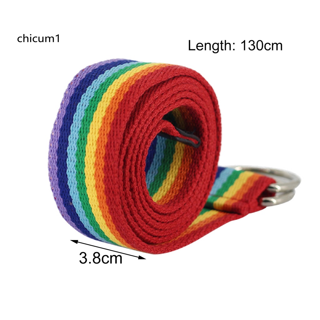 Thắt Lưng Vải Canvas Mềm Mại Sọc Ca Rô Màu Cầu Vồng Kèm Vòng Nhẫn Thời Trang