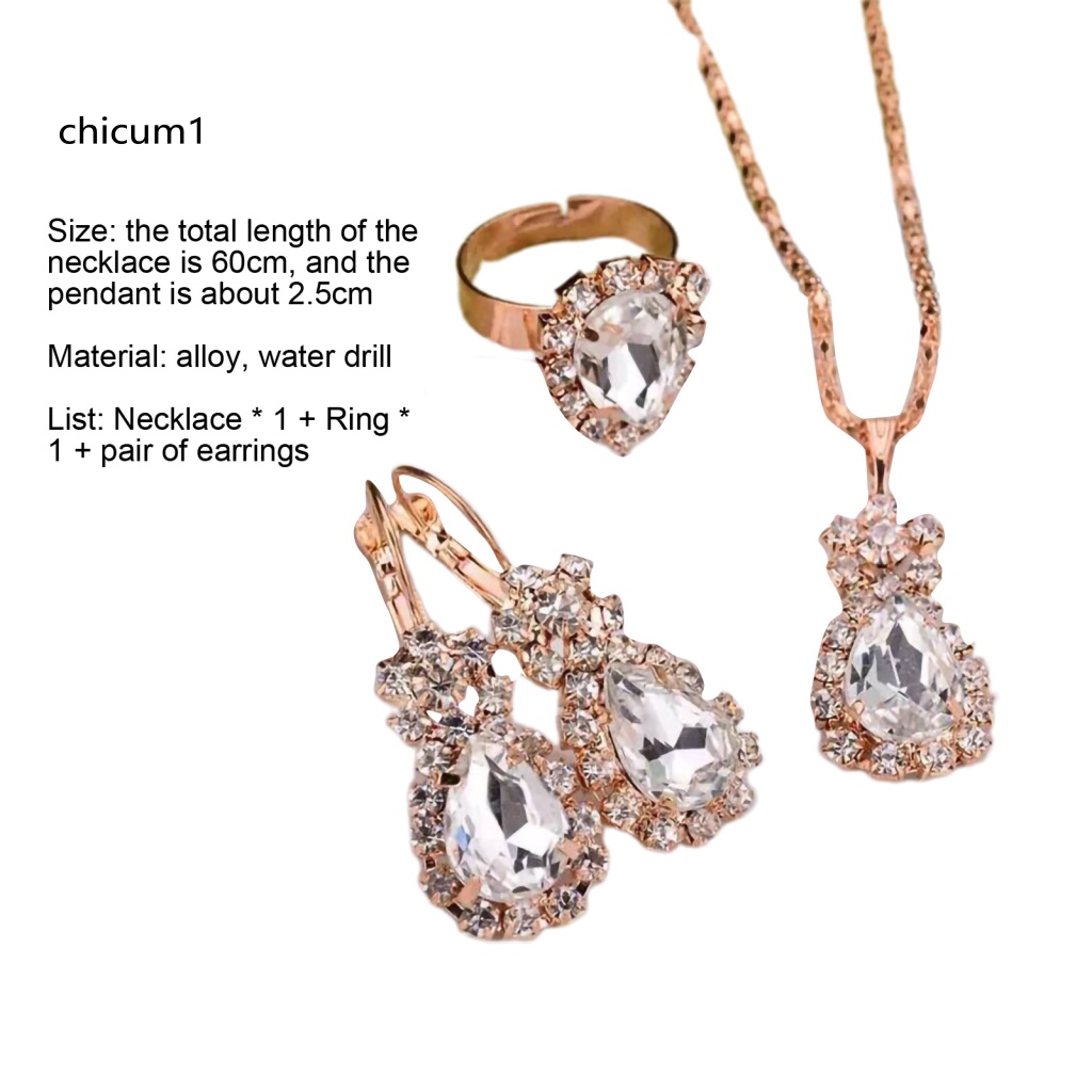 Set 3 Món Trang Sức Vòng cổ Nhẫn Bông Tai Bằng Hợp Kim Hình Giọt Nước Màu Sắc Tươi Sáng