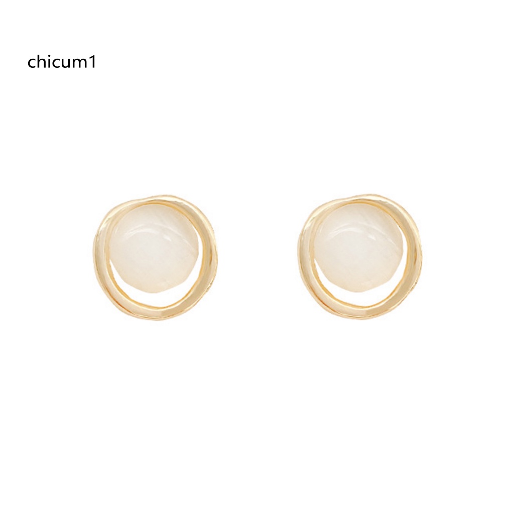 1 Đôi Bông Tai Hình Tròn Đính Đá Mắt Mèo Lấp Lánh Dành Cho Nữ