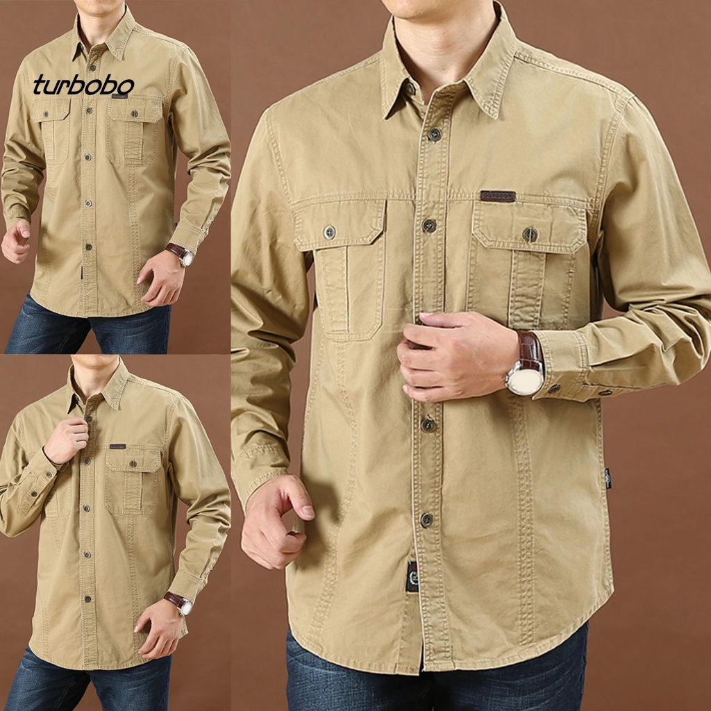 Áo Sơ Mi Nhiều Túi Màu Trơn Chống Mòn Thời Trang Cho Nam