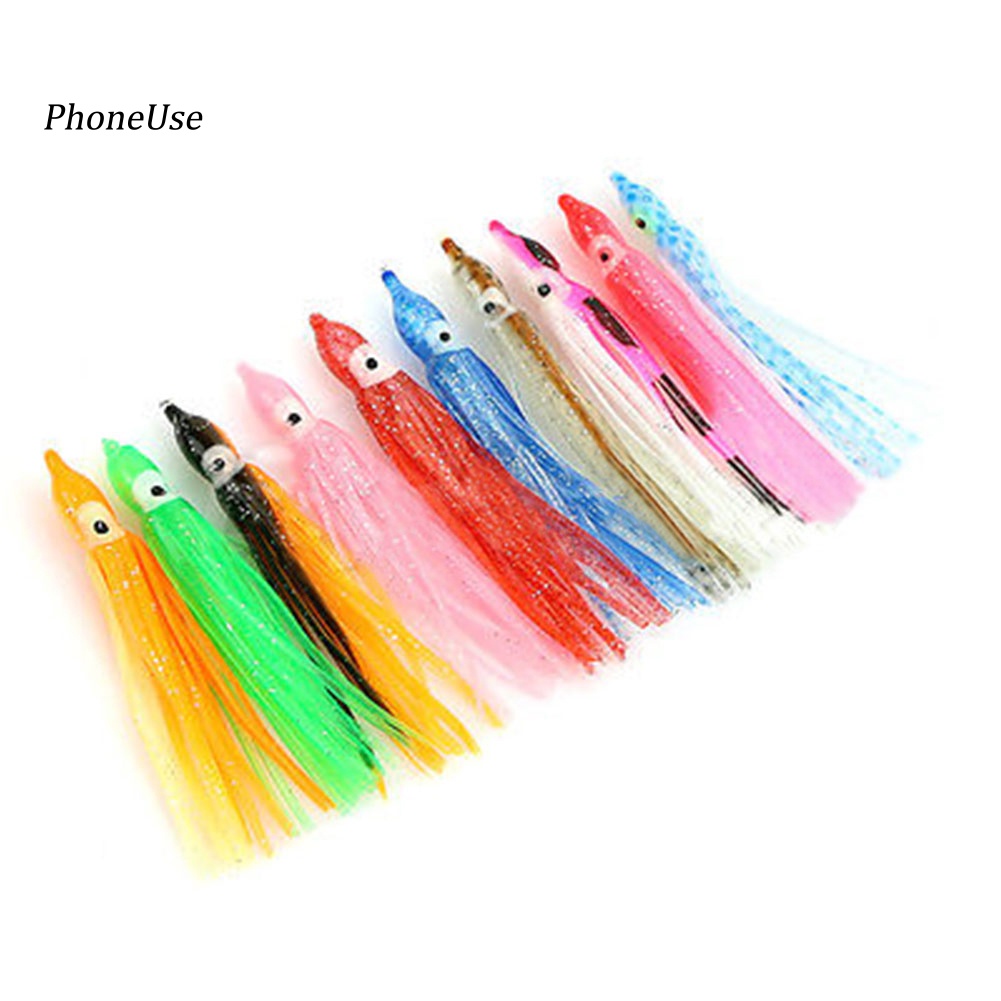 Pu Bộ 10 Mồi Giả Câu Cá Hình Bạch Tuộc Phát Sáng