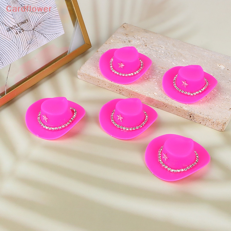 &lt; Cardflower &gt; Set 5 Mũ Cao Bồi Mini Màu Hồng Đính Kim Cương Thời Trang Sáng Tạo Và Thiết Thực Cho Búp Bê Bé Gái