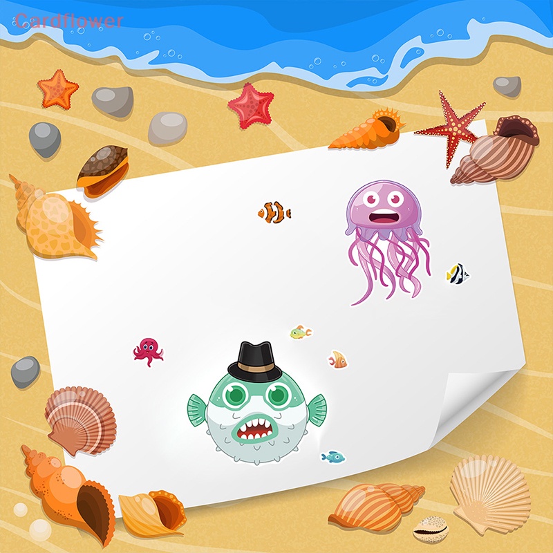 &lt; Cardflower &gt; Bộ 8 Miếng Dán Xếp Hình Động Vật Biển Đại Dương Mặt Tạo Khuôn Mặt Trẻ Em Tạo Hình Cá Mập Bạch Tuộc Đồ Chơi Giáo Dục DIY Mới