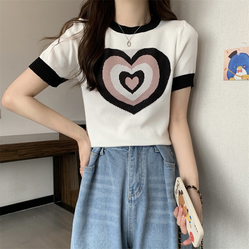 Áo Thun Tay Ngắn In Hình Trái Tim Thời Trang Hàn Quốc Dành Cho Nữ
