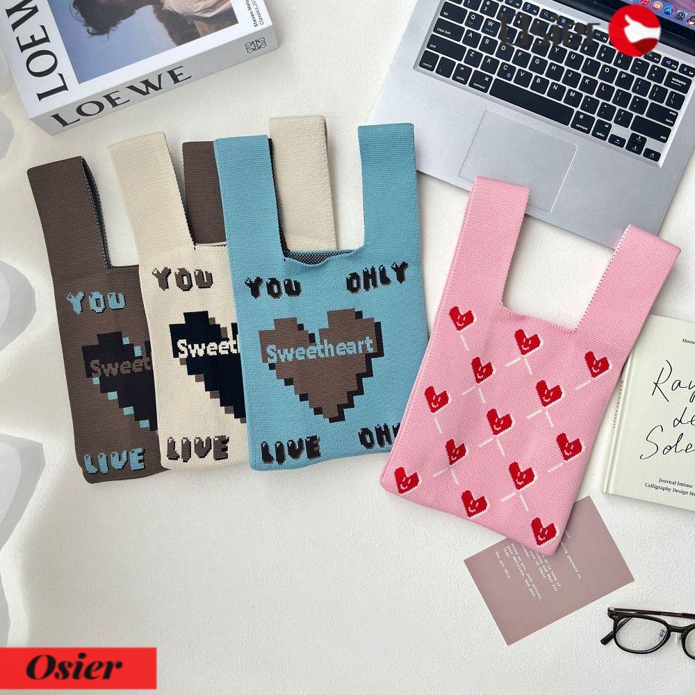 OSIER1 Túi Mua Sắm Đeo Cổ Tay Đan Len Tái Sử Dụng Linh Hoạt Cho Nữ