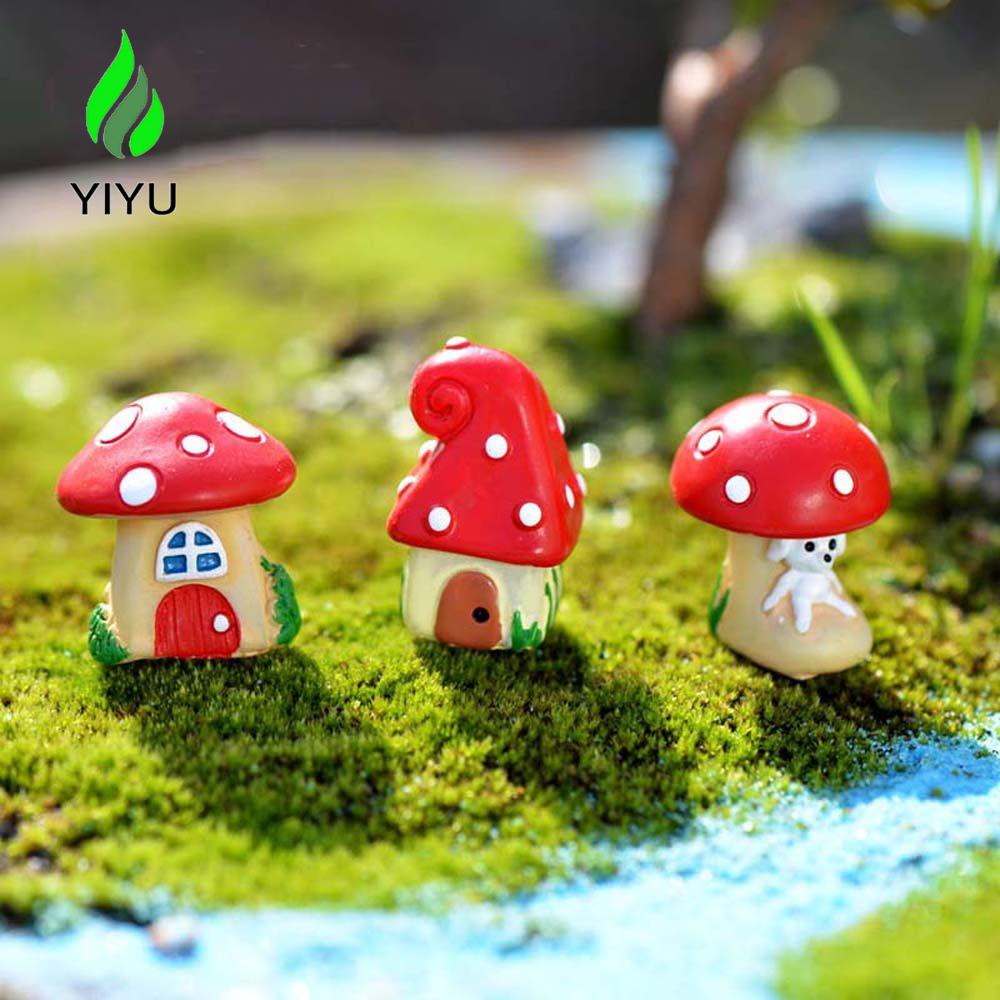 YIYU Đồ trang trí Ngôi Nhà Nấm Mini Bằng Nhựa Resin Thủ Công Trang Trí Sân Vườn