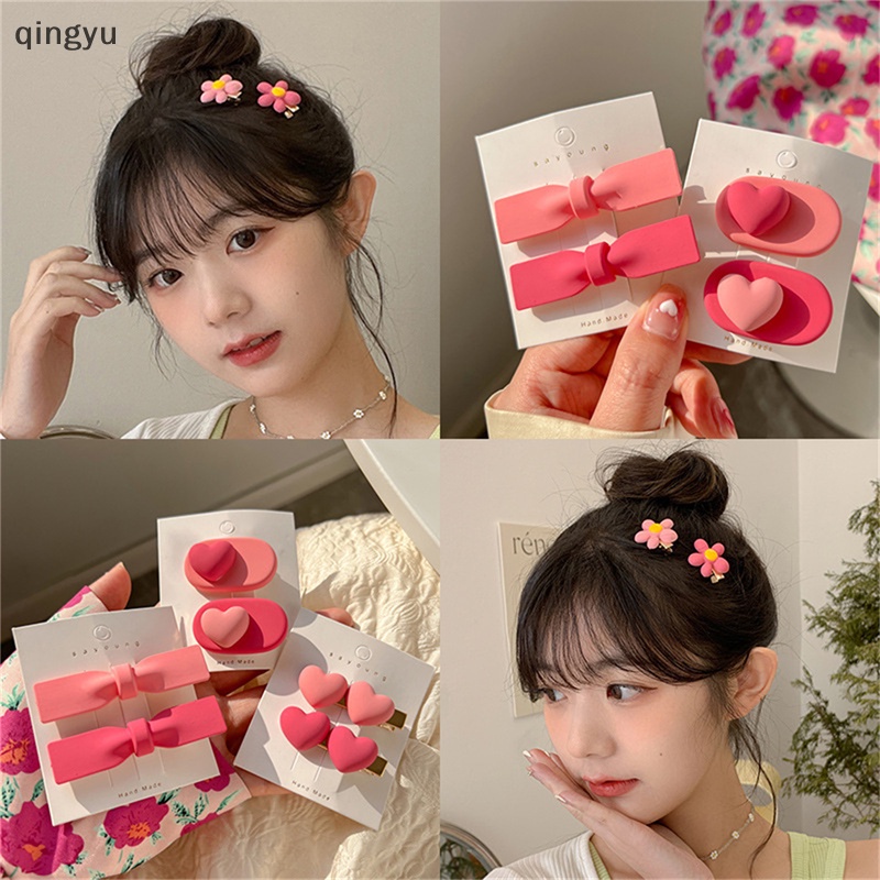 Kẹp Tóc Hình Nơ / Trái Tim / Bông Hoa Màu Hồng Dễ Thương Xinh Xắn Dành Cho Bé Gái