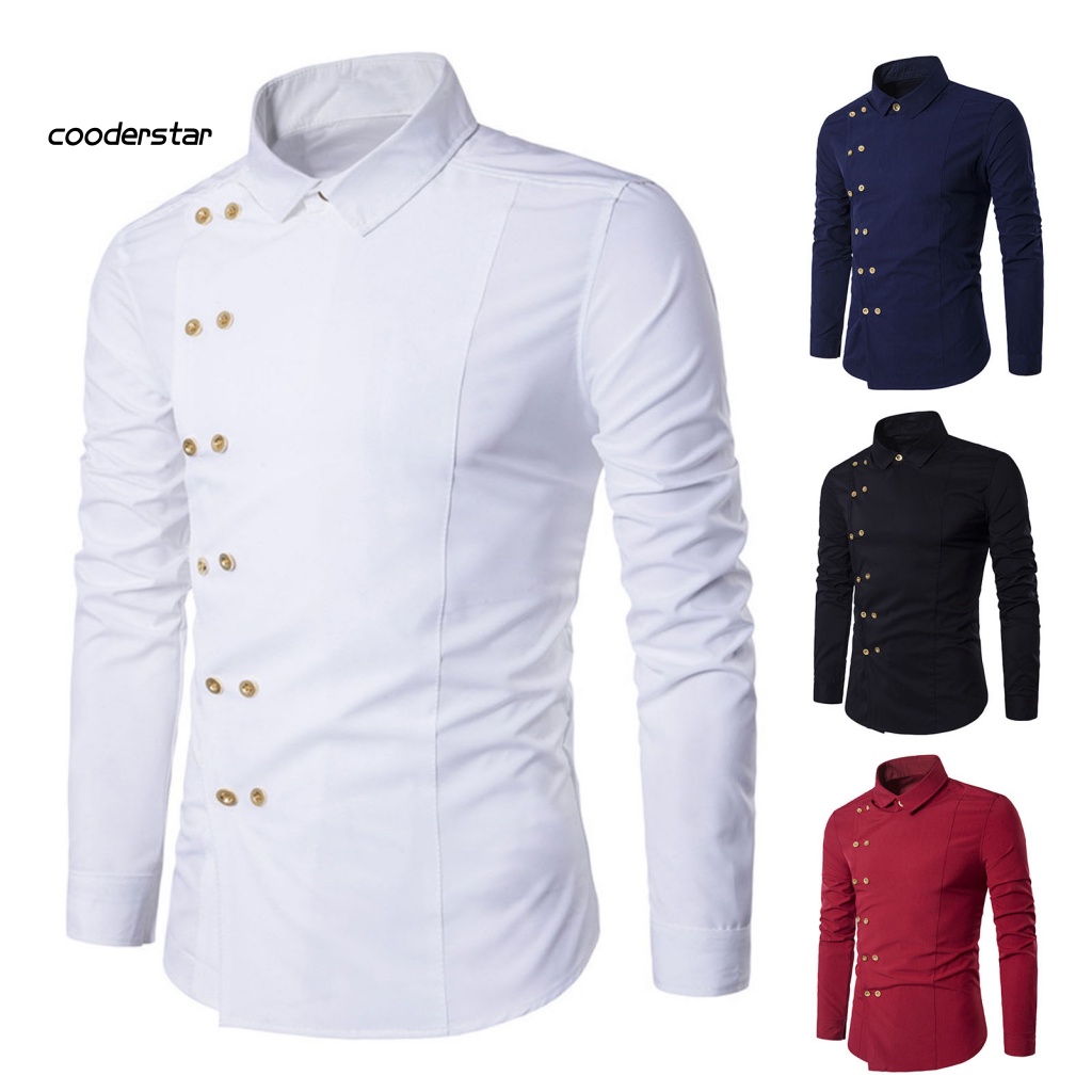 Áo Sơ Mi Nam Cổ Bẻ Hai Hàng Nút Cài Màu Trơn Dáng Ôm Thời Trang Công Sở