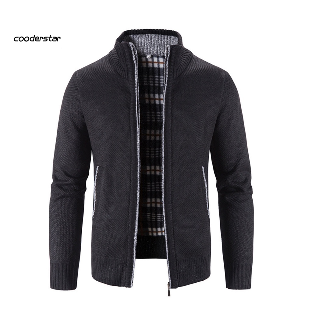 Áo Khoác Sweater Dệt Kim Tay Dài Màu Sắc Trơn Có Khóa Kéo Thời Trang Thu Đông Cho Nam