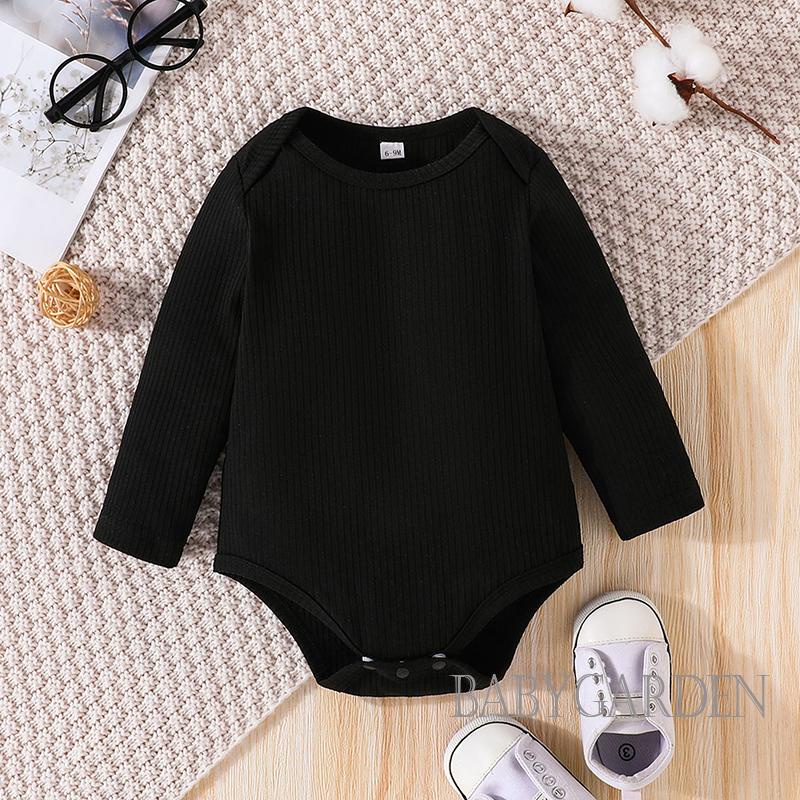 Set 3 Áo Liền Quần Tay Dài Cổ Tròn Màu Trắng Đen Dành Cho Bé Trai 0-18 Tháng Tuổi