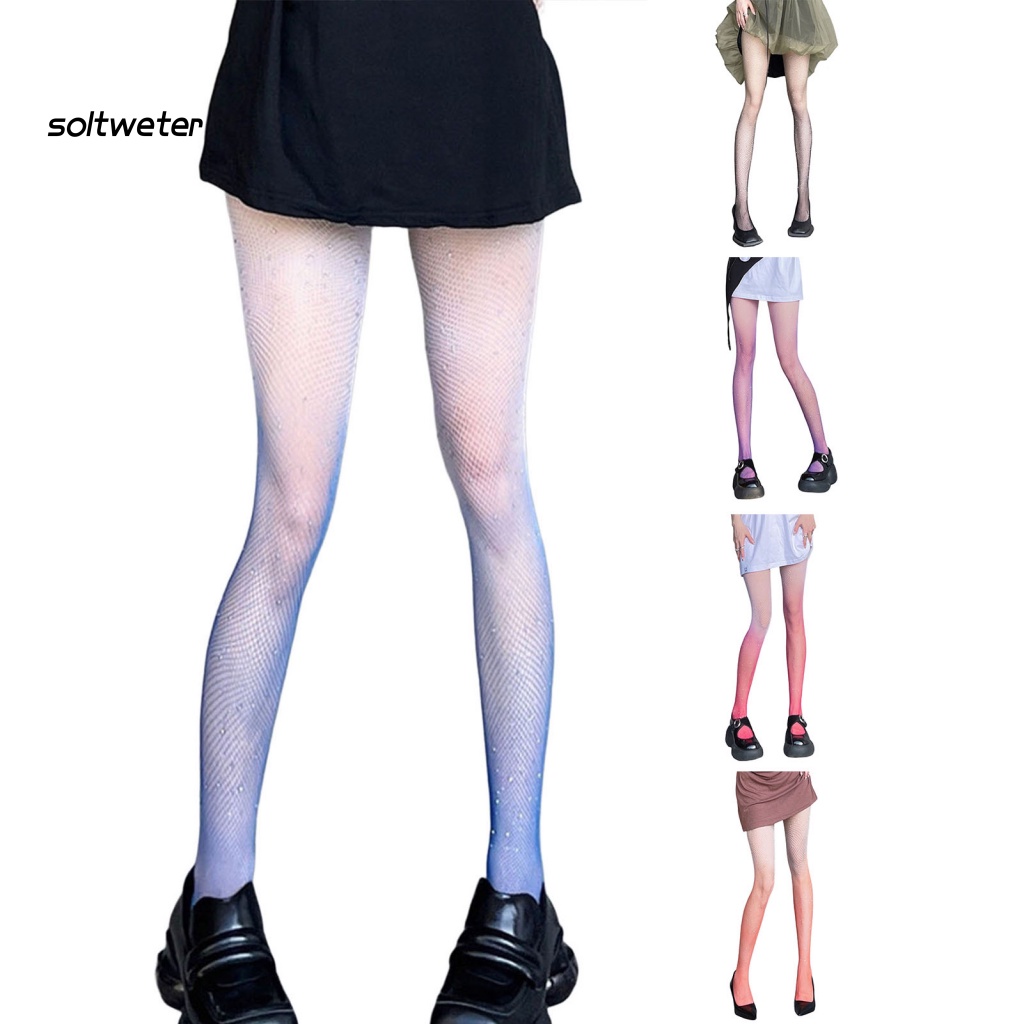 Quần Tất Lưới Mỏng Lưng Cao Màu Sắc Gradient Gợi Cảm