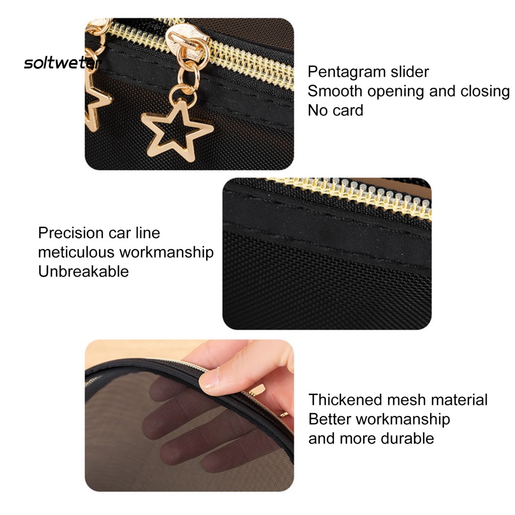 Túi Lưới Đựng Mỹ Phẩm Sức Chứa Lớn Có Khóa Kéo Đôi Đa Năng Tiện Dụng