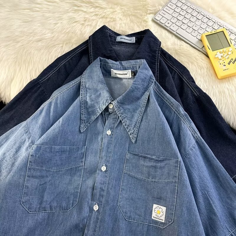 Áo Sơ Mi Denim Tay Ngắn Dáng Rộng Thời Trang Mùa Hè Cho Nam