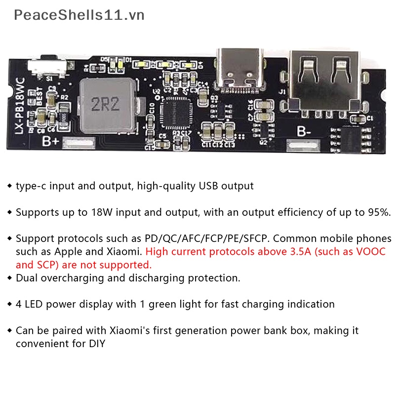Bảng Mạch Sạc Nhanh 18650 QC3.0 Dual USB 18W Type-C DIY