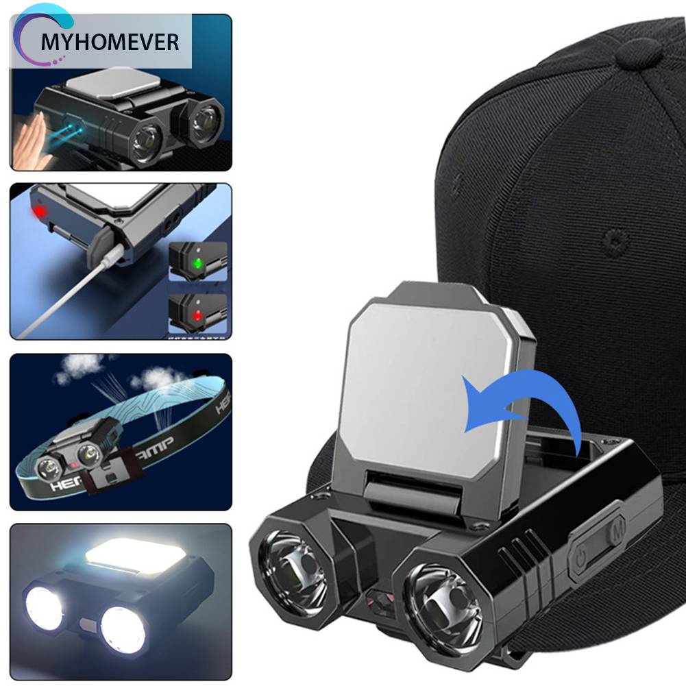 Đèn LED Đeo Đầu Cảm Biến Sóng XPE 400LM 1400mAh IPX4 Chống Thấm Nước Sạc USB Loại C