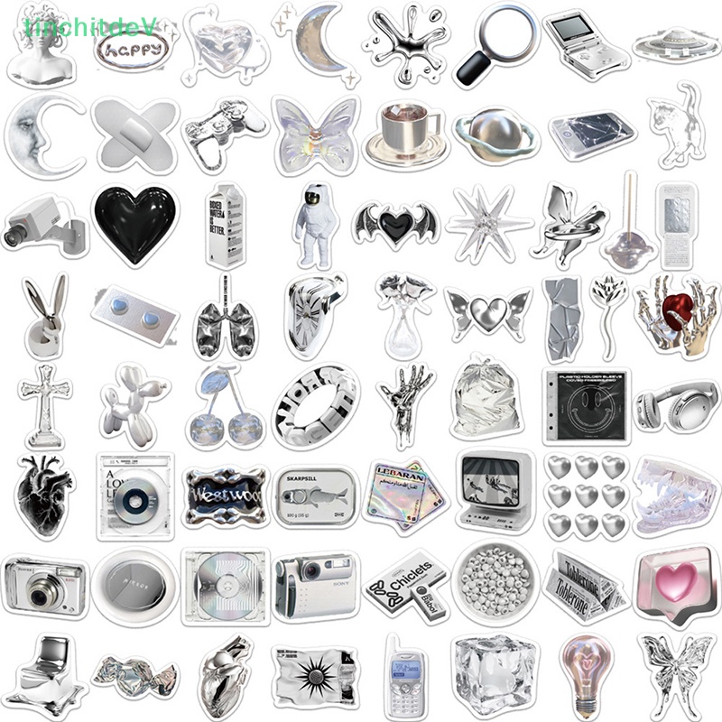Bộ 66 Miếng Dán Màu Bạc Phong Cách Graffiti Hiện Đại Đơn Giản Trang Trí Vali / Laptop