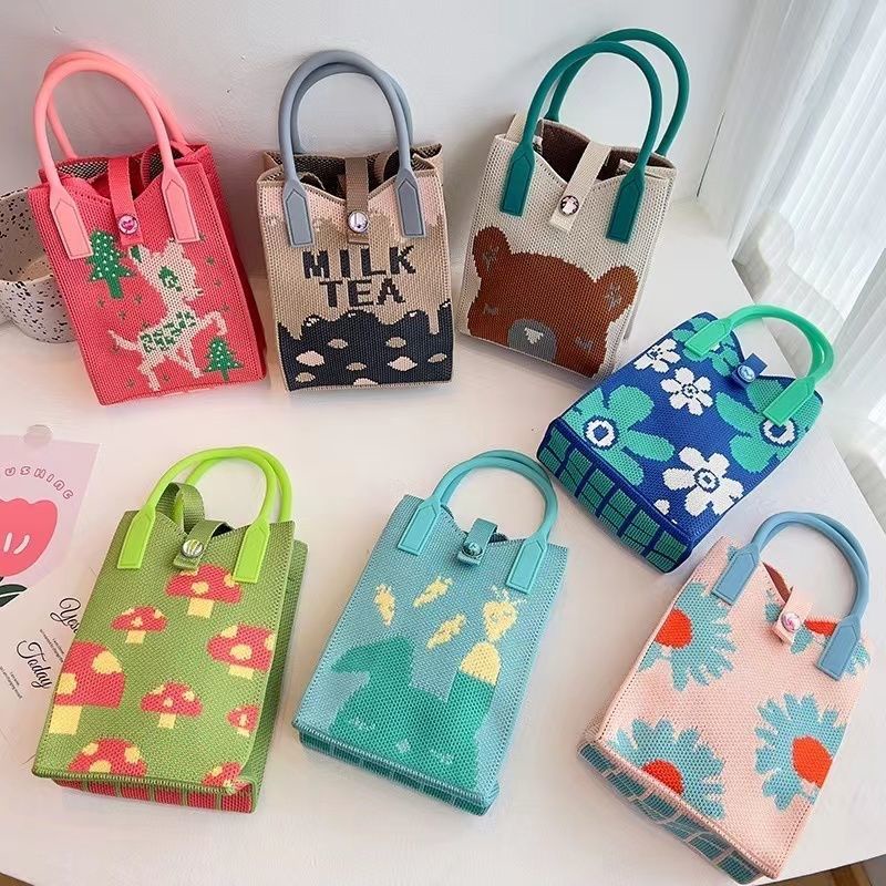 Túi Đeo Chéo Đan Len Đựng Điện Thoại / Chìa Khóa Họa Tiết Hoạt Hình Thời Trang Mới 2023