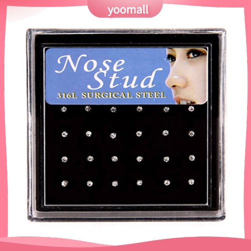 Set 12 Đôi Khuyên Mũi / Môi Bằng Thép Không Gỉ Đính Đá Nhân Tạo Thời Trang