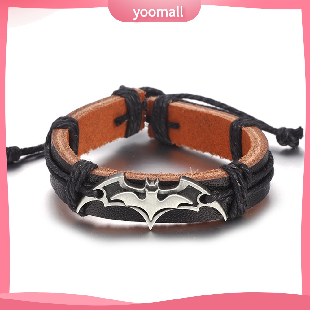 Vòng Tay Giả Da Mặt Hình Dơi Phong Cách Punk Cá Tính Cho Nam