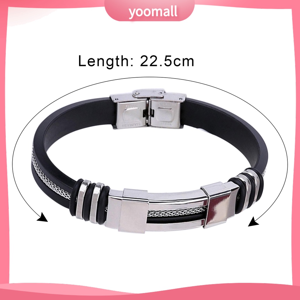 Vòng Tay Silicone Bản Rộng Bằng Thép Không Gỉ Cho Nam