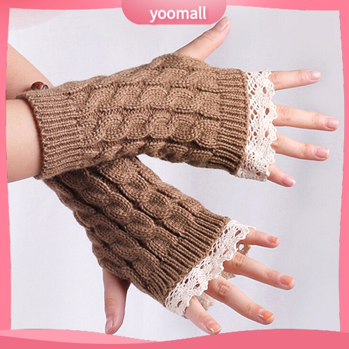 Găng Tay Len Hở Ngón Mềm Mại Giữ Ấm Mùa Đông Cho Nữ