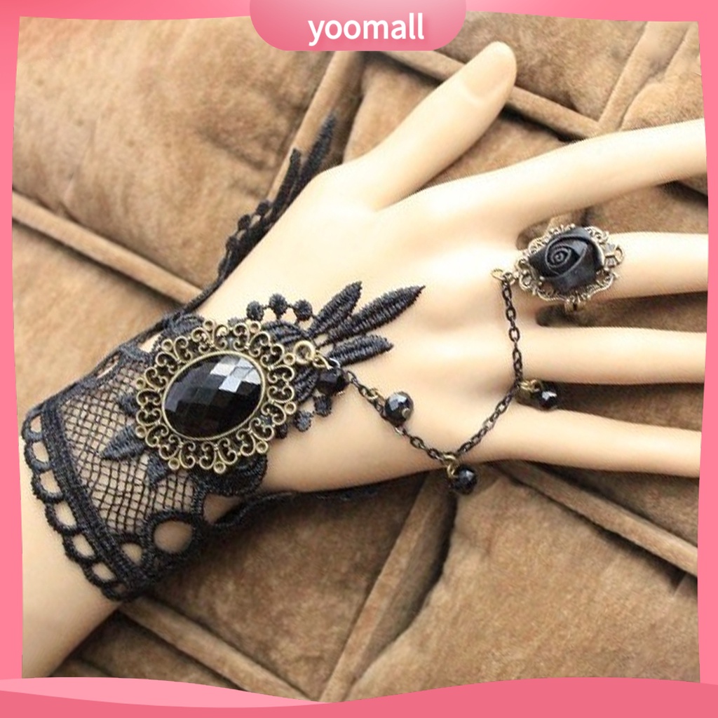 Vòng Cổ Choker / Vòng Tay / Bông Tai Ren Hoa Đính Đá Giả Phong Cách Gothic Punk