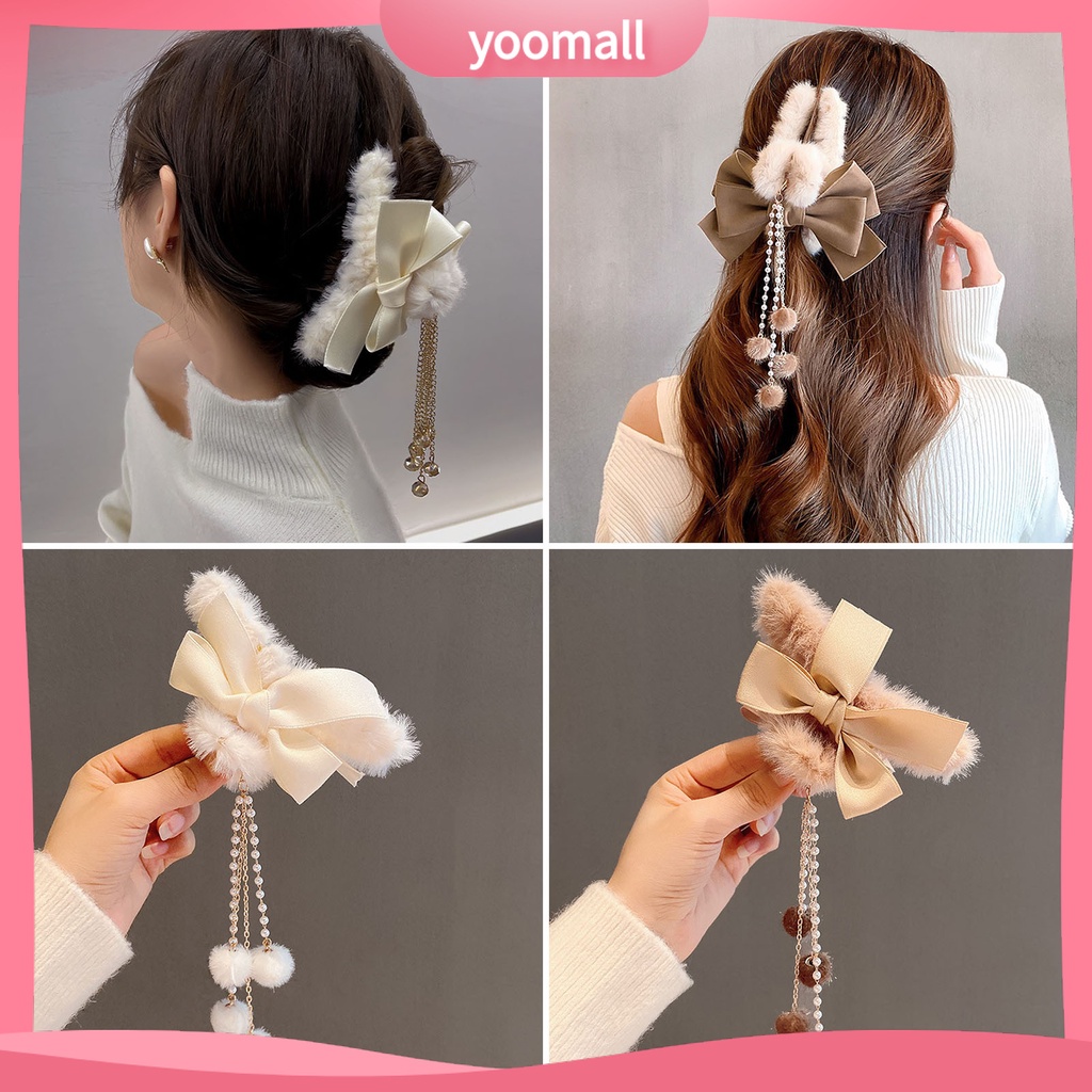 Kẹp Tóc Hình Bướm Đính Ngọc Trai Giả Dáng Dài Phối Tua Rua Dễ Thương Phong Cách Hàn Quốc