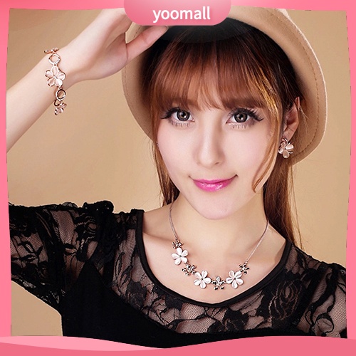 Vòng cổ Mạ Vàng Mặt Hoa Đính Đá Opal Thời Trang Cho Nữ