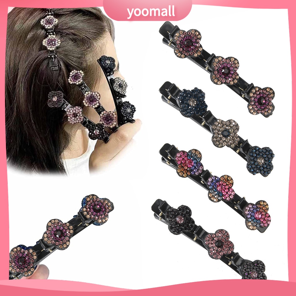 Set 4 Kẹp Tóc Hai Lớp Đính Hoa Và Ngọc Trai Giả Phong Cách Hàn Quốc