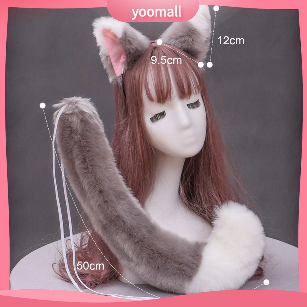 Set 2 Băng Đô Bông Màu Trơn Kèm Dây Đeo Tai Dùng Hóa Trang Lolita