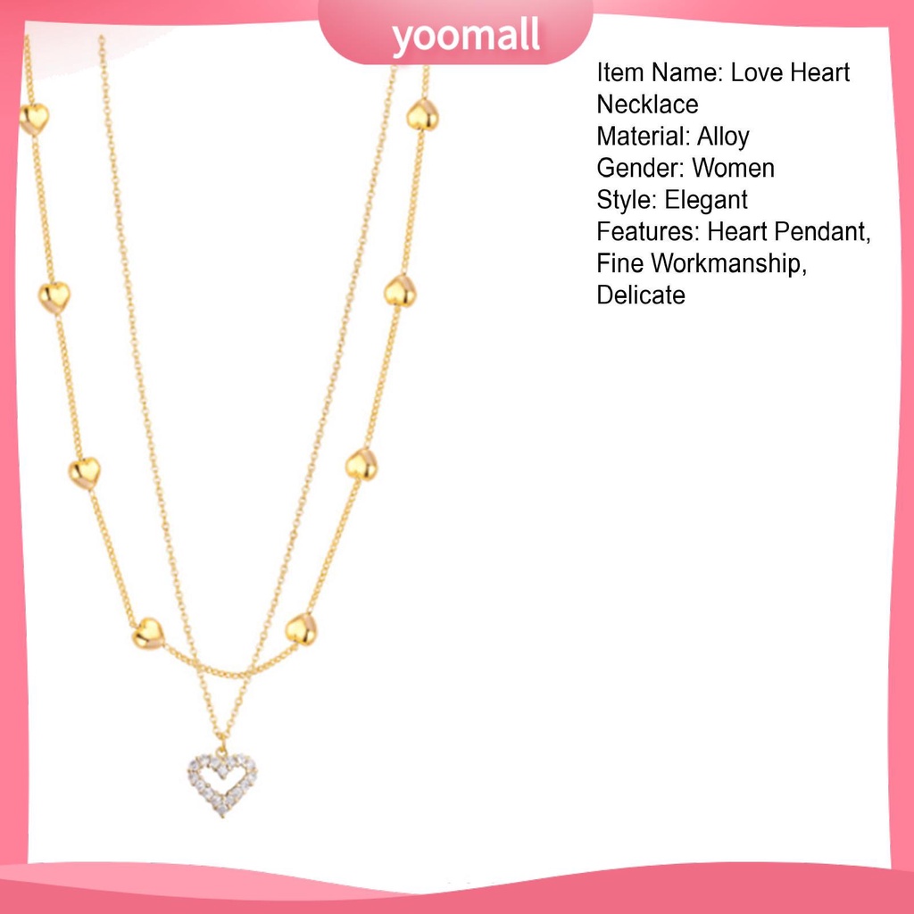 Vòng cổ Hai Lớp Mặt Trái Tim Đính Đá Thời Trang Dành Cho Nữ