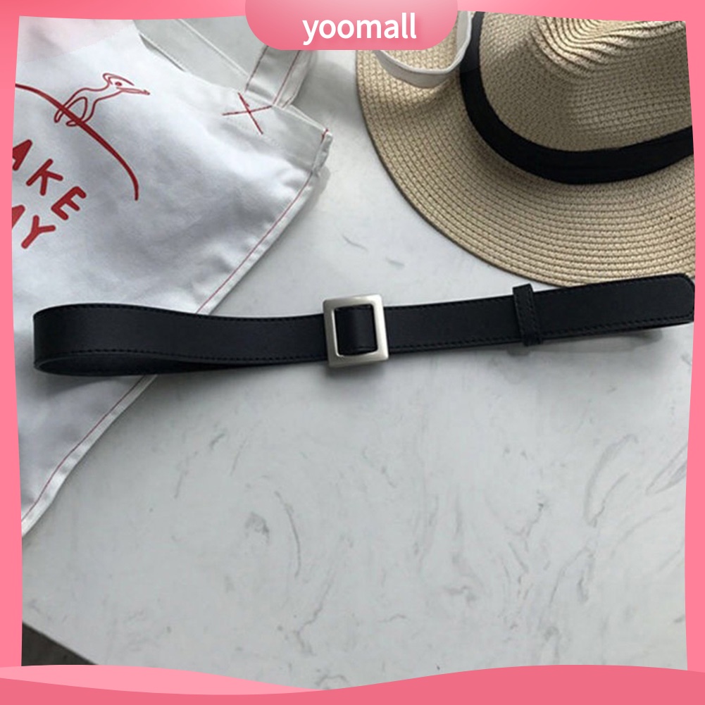 Thắt Lưng Giả Da Màu Trơn Khóa Vuông Thời Trang Cho Nữ