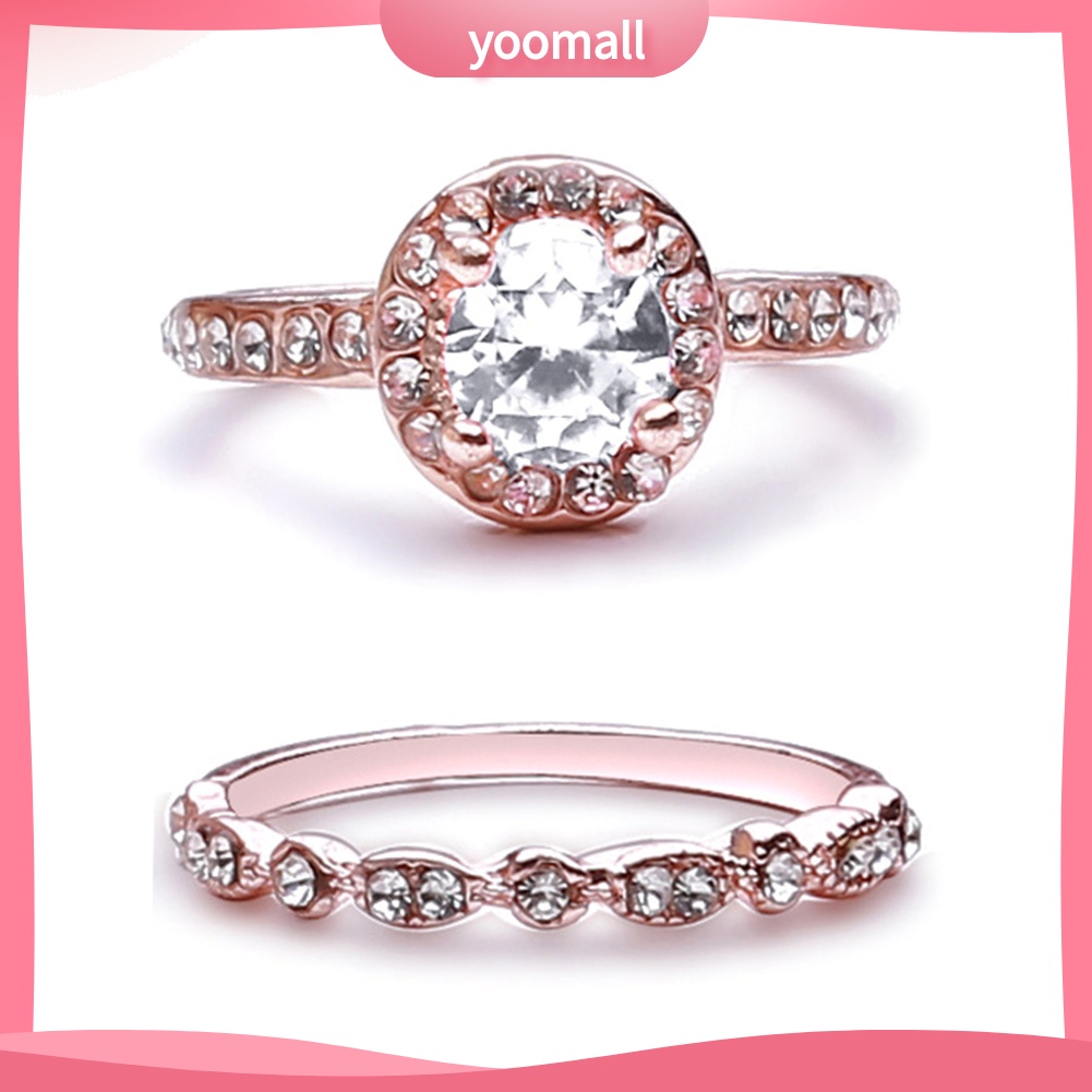 Bộ 2 Nhẫn Đính Đá Zircon Thời Trang Sang Trọng Cho Nữ