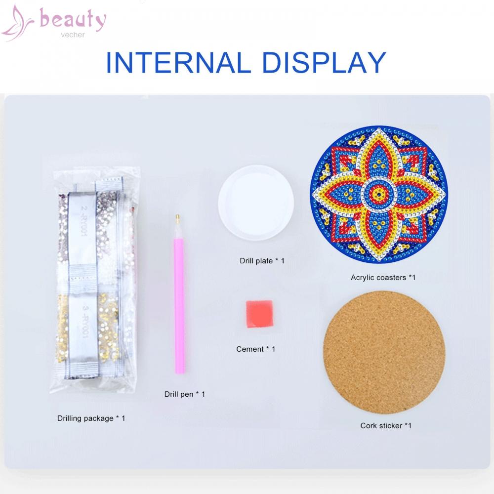 Bộ 6 Tấm Lót Ly Có Giá Đỡ Họa Tiết Mandala Độc Đáo DIY