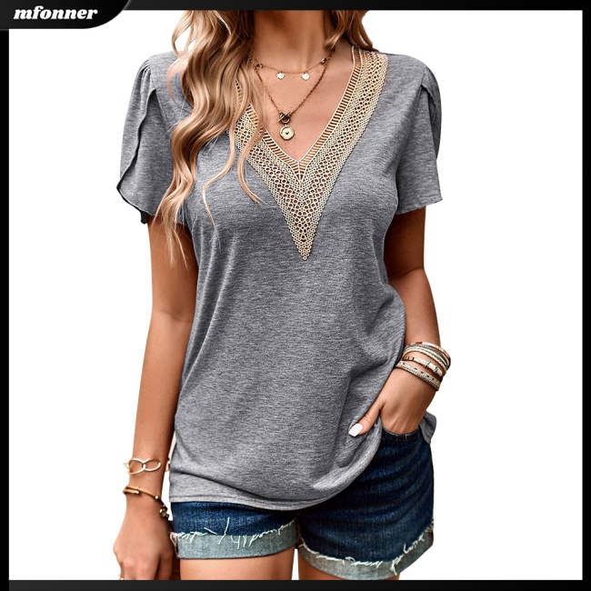 Áo Thun Tay Ngắn Cổ Chữ V Màu Sắc Thanh Lịch Dành Cho Nữ