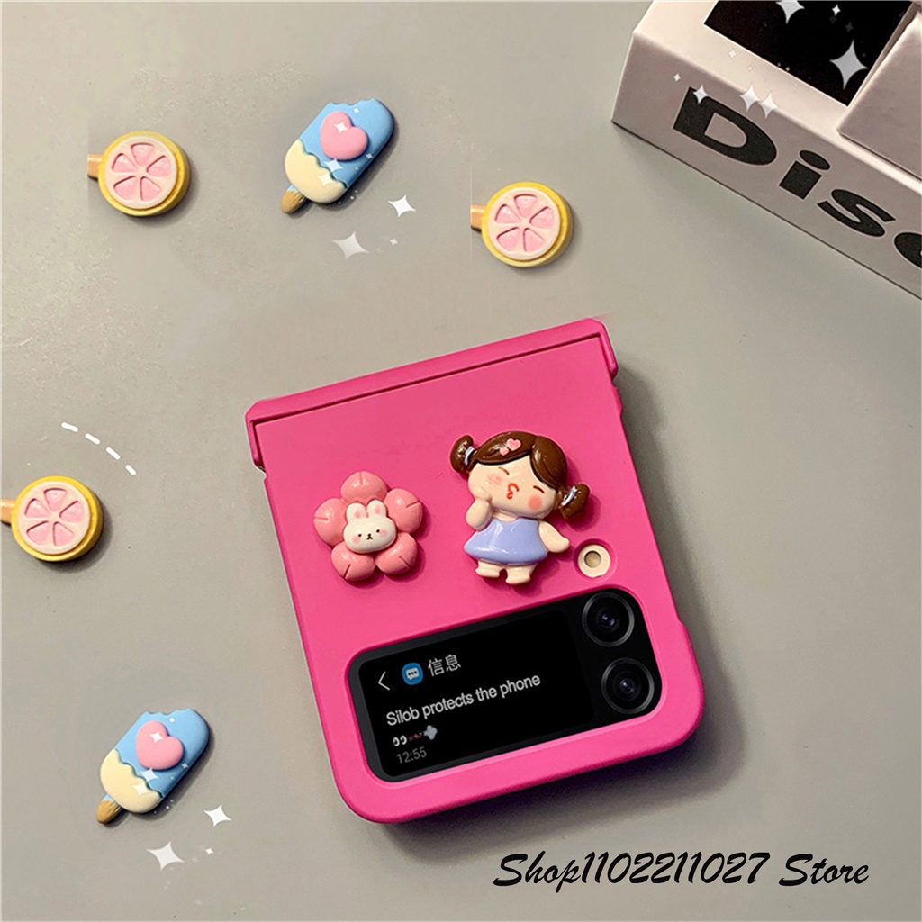 Bao Da Điện Thoại Nắp Gập Hình Thỏ Hoa Hồng Dễ Thương Cho Galaxy Z Flip 3 5G Z Flip3 Flip4 Zflip3 Zflip4 Z Flip 4