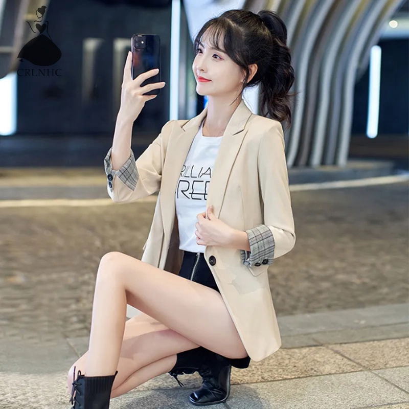 Áo Khoác Blazers Màu Trơn Phong Cách Retro Thanh Lịch Cho Nữ