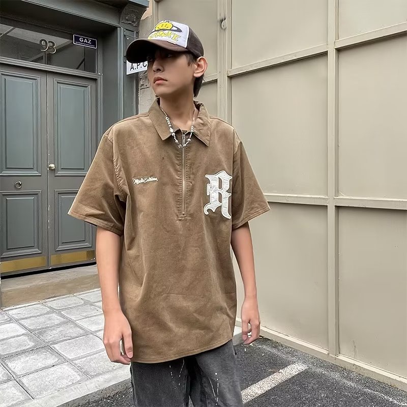 Áo polo Ngắn Tay Dáng Rộng In Họa Tiết Kiểu retro Mỹ Thời Trang Cho Nam
