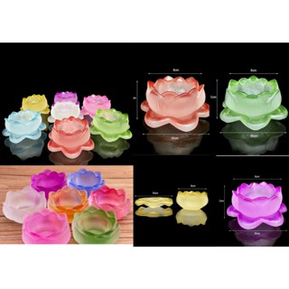 Chân đèn cầy Đựng nến tealight hoa sen thủy tinh lưu li nhiều màu - Đồ Thờ Vạn Phúc