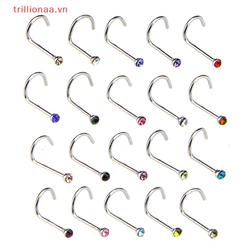 Set 20 Khuyên Mũi Bằng Thép Không Gỉ Đính Đá Cá Tính
