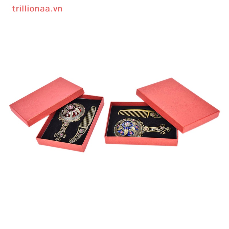 Bộ 2 Lược Có Gương Cầm Tay Bằng Đồng Thiết Kế Rỗng
