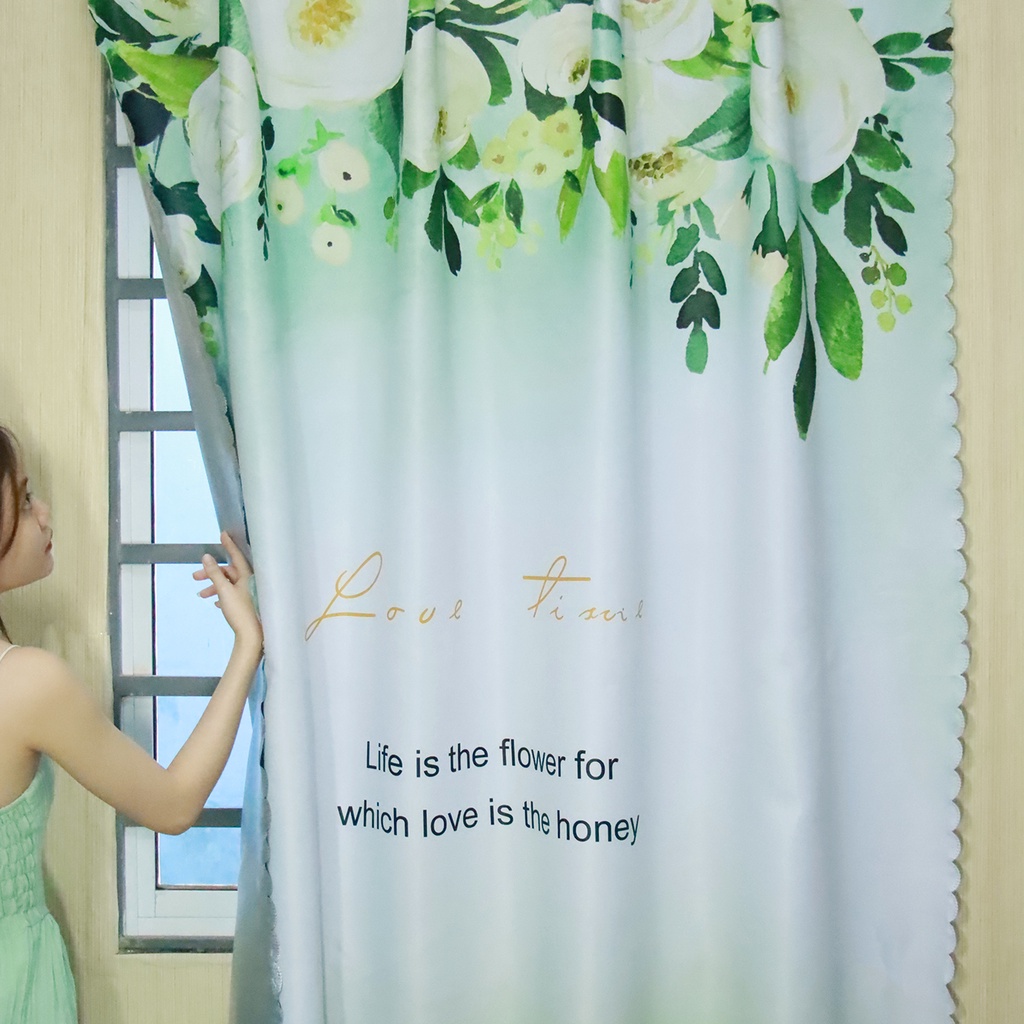 Rèm Vải Khoen Lỗ, Khoen Ri Đô, Rèm Dán HOA HỒNG TRẮNG Chống Nắng hiện đại