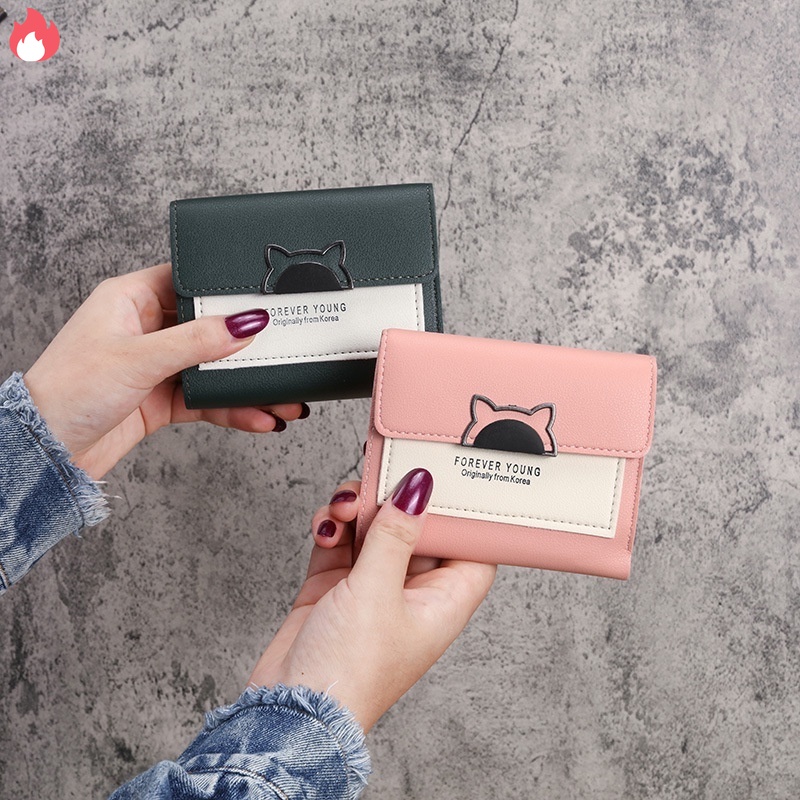 Ví Ngắn Mini Đựng Tiền Xu In Hình Mèo Dễ Thương Cho Nữ