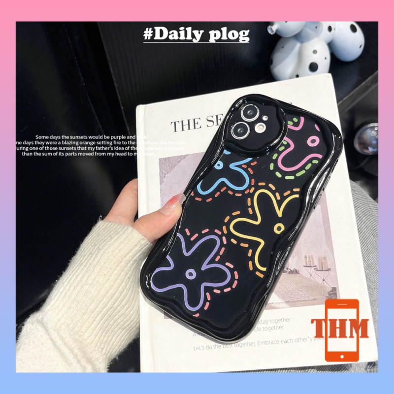 Ốp lưng iphone Hoa màu, sóng lập thể, vỏ điện thoại chống chấn động màu đen Cho Iphone 6 / 6S / 6splus / se / 7 / 7plus / 8 / 8plus / X / xs / xsmax / 11 / 12 / 13 / 14 / Plus / pro / pro max-210