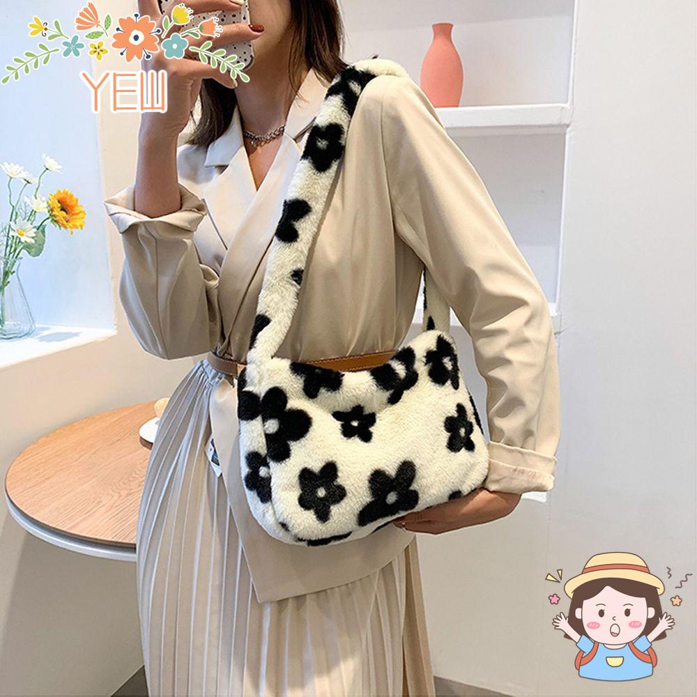 Túi Đeo Chéo Phủ Lông Xù Cỡ Lớn In Họa Tiết Thời Trang Xinh Xắn