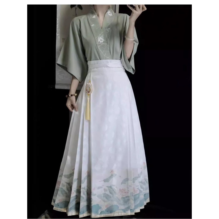 Bộ Váy Hán Phục Cách Tân Tay Ngắn In Hình Mặt Ngựa Thời Trang Mùa Hè 2023 Phong Cách Mới Dành Cho Bạn Nữ / Nam#23728