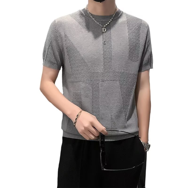 Áo Thun Dệt Kim Tay Ngắn Dáng Ôm Thời Trang Thu Đông Cho Nam Giới