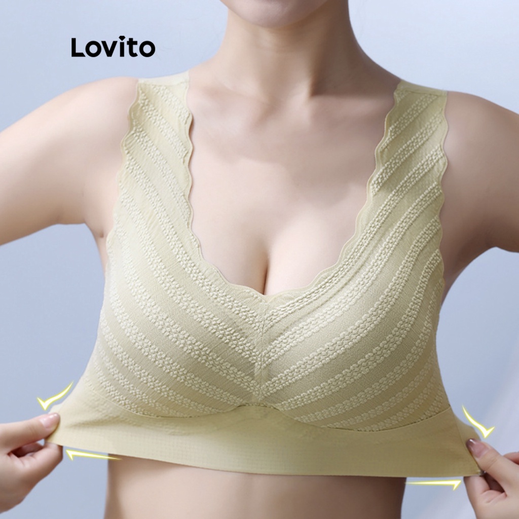 Lovito Áo Bralette Lụa Băng Mỏng Thu Nhỏ Ngực Trơn Thông Thường cho Nữ LNA15010 (Tắt Trắng/Xanh/Đen)